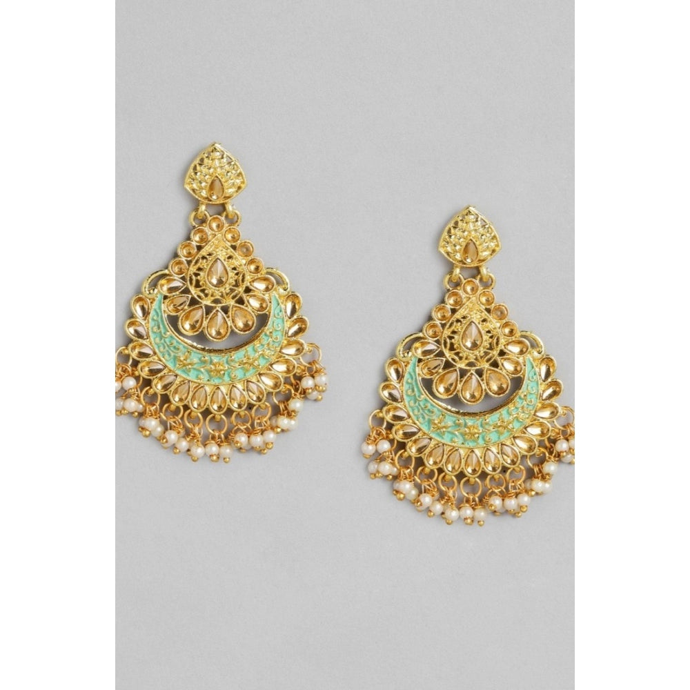 Generic Women's Rose Gold Plated Alloy Earrings (Gold &amp; Green)