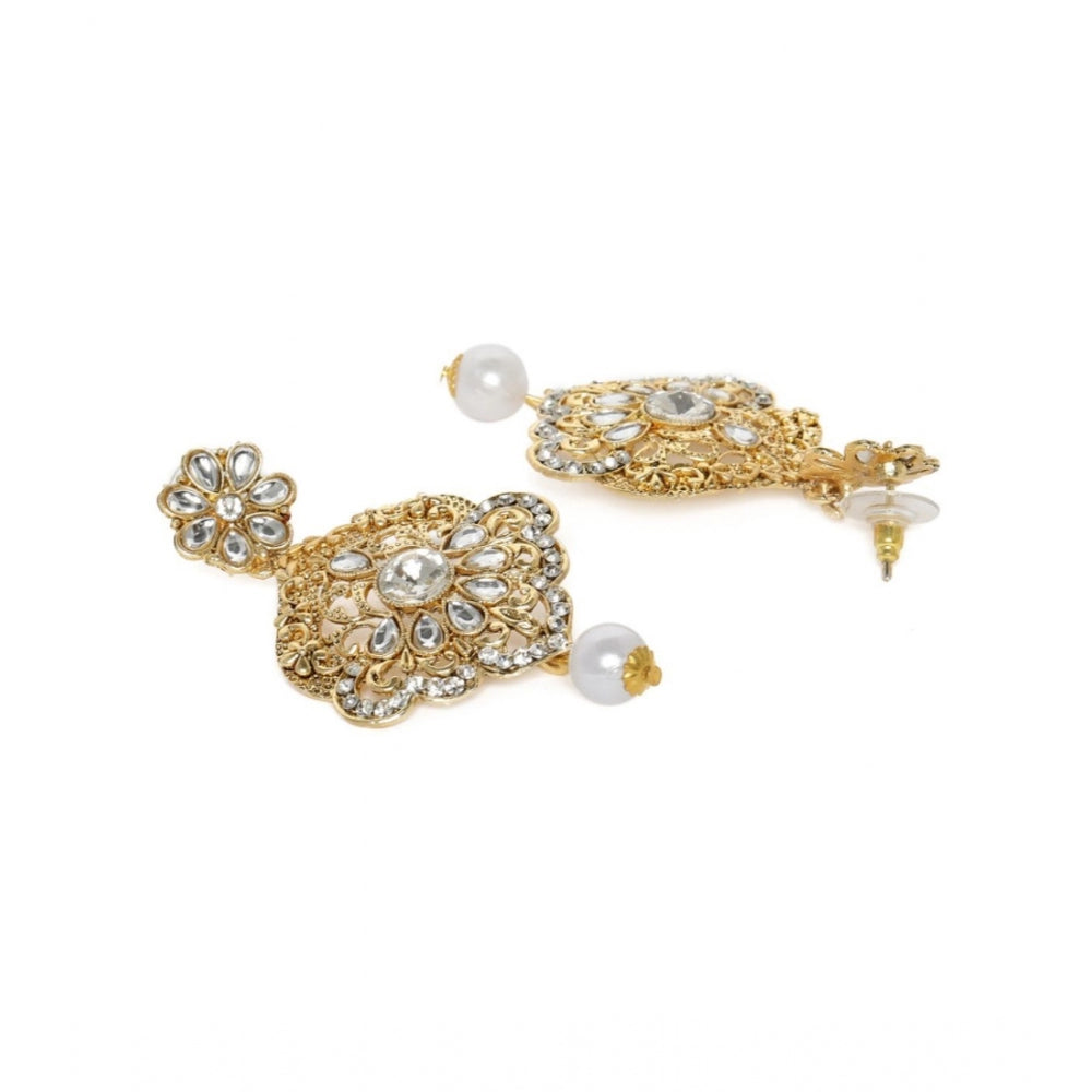 Generic Women's Rose Gold Plated Alloy Kundan Earrings &amp; Mangtikka (White)