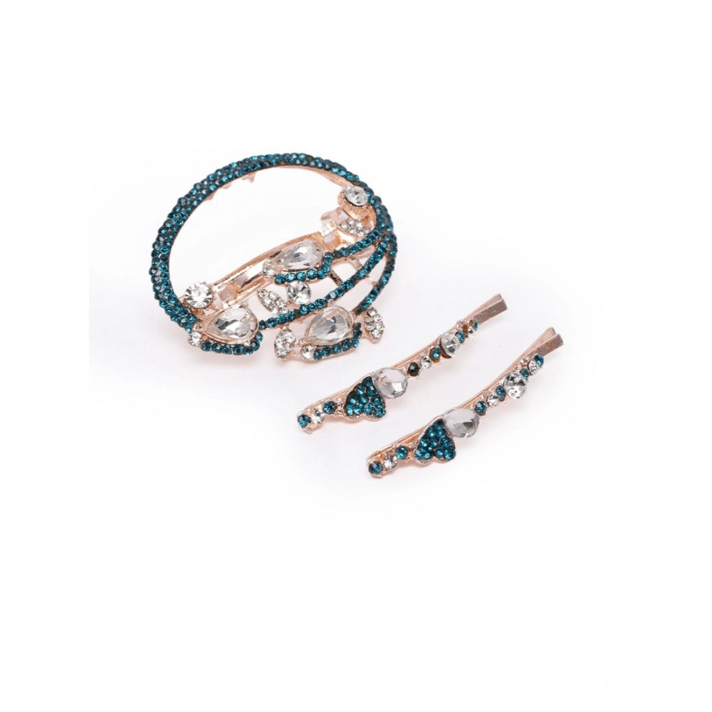 Generic Women's Rose Gold Plated Alloy Hair Pin Set (Green)
