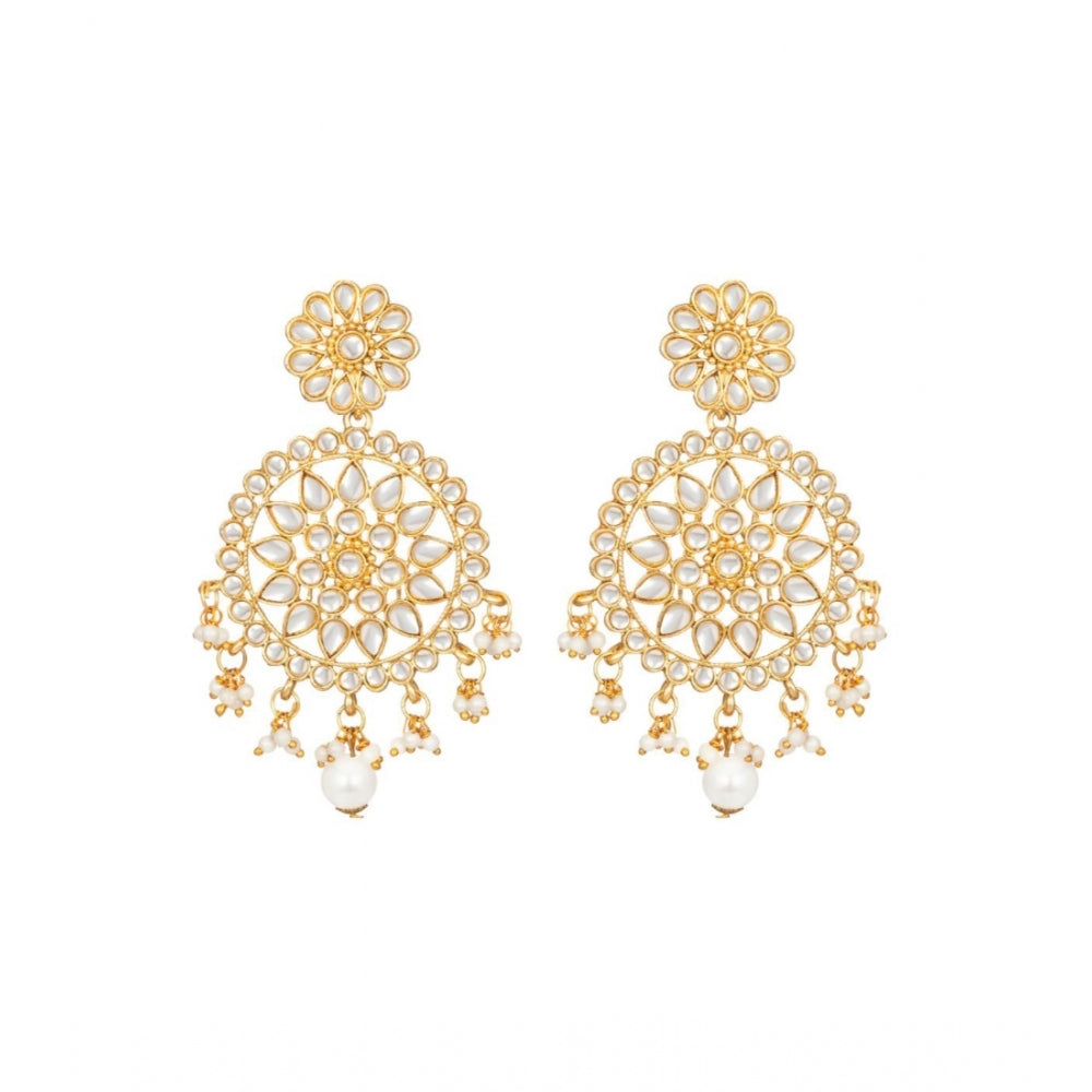 Generic Women's Rose Gold Plated Alloy Kundan Earrings &amp; Mangtikka (White)