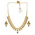 Generic Women's Rose Gold Plated Alloy Choker Necklace Set (Green &amp; Red)