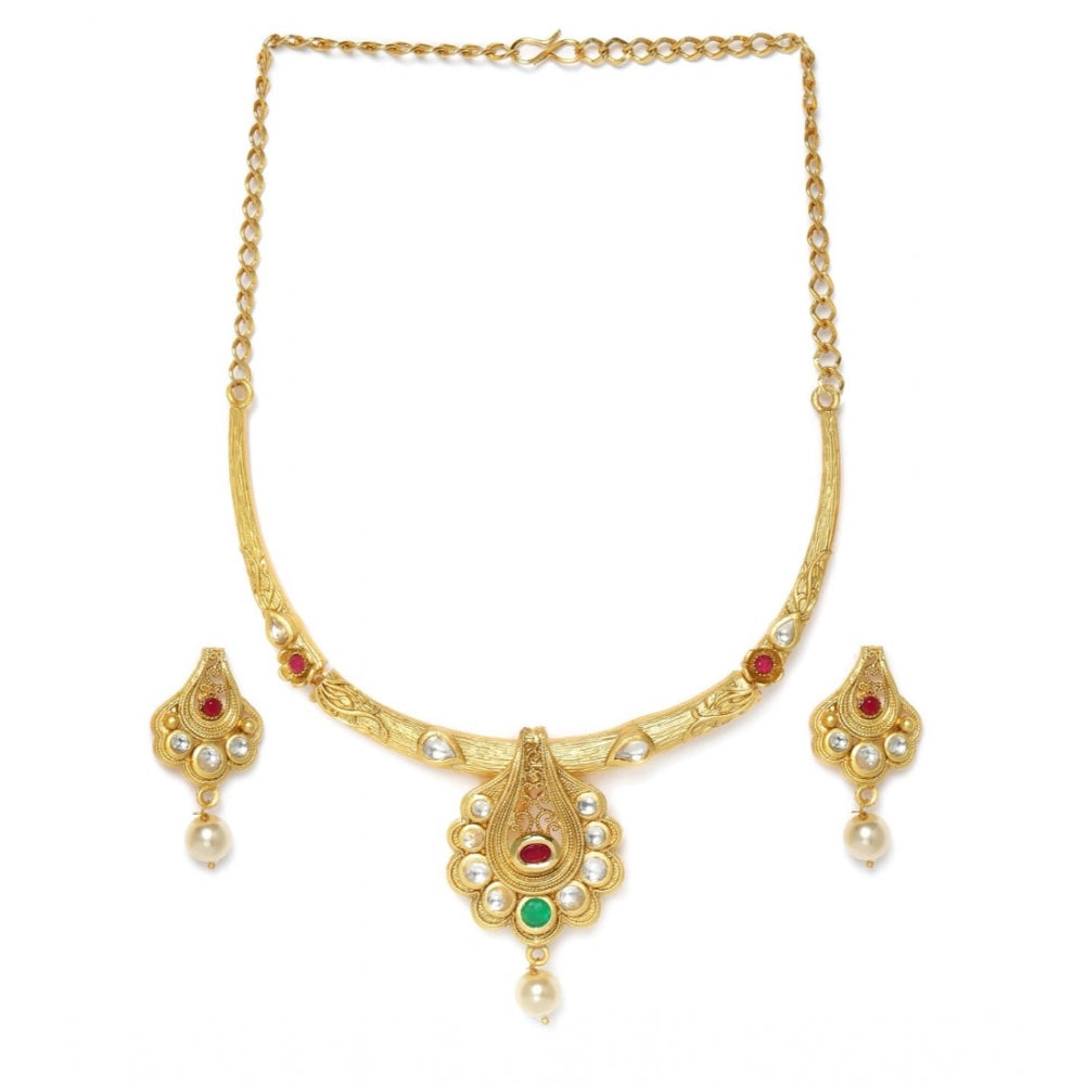 Generic Women's Rose Gold Plated Alloy Necklace &amp; Earings Set (White &amp; Red)
