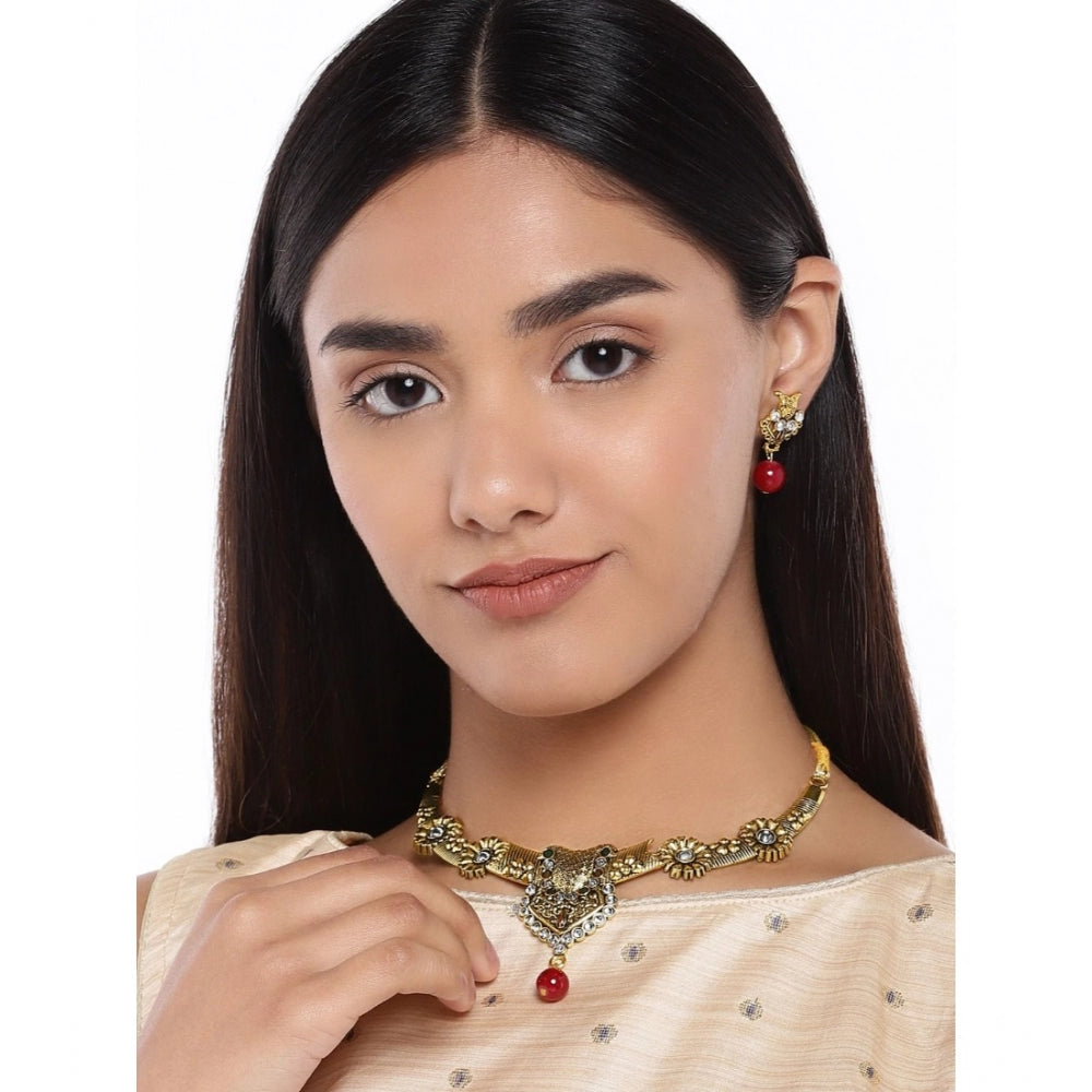 Generic Women's Rose Gold Plated Alloy Necklace &amp; Earings Set (Multicolor)