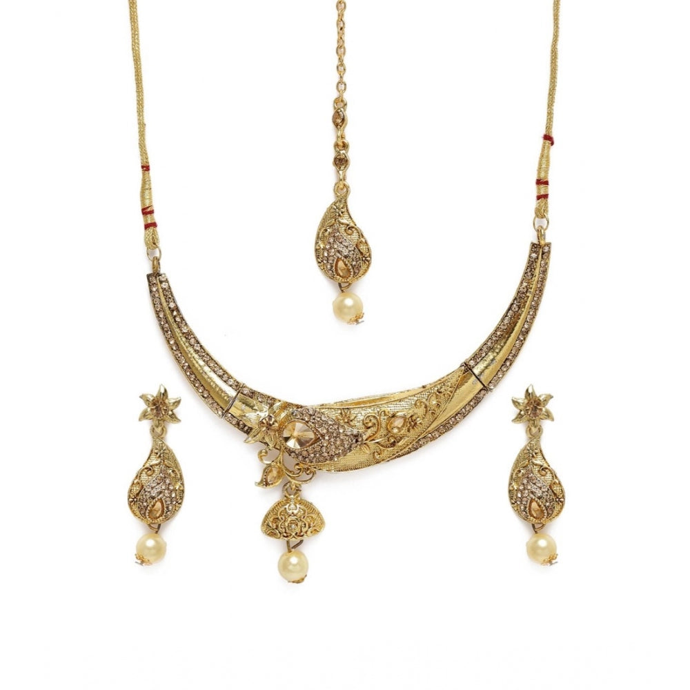 Generic Women's Rose Gold Plated Alloy Necklace &amp; Earings Set (Gold)