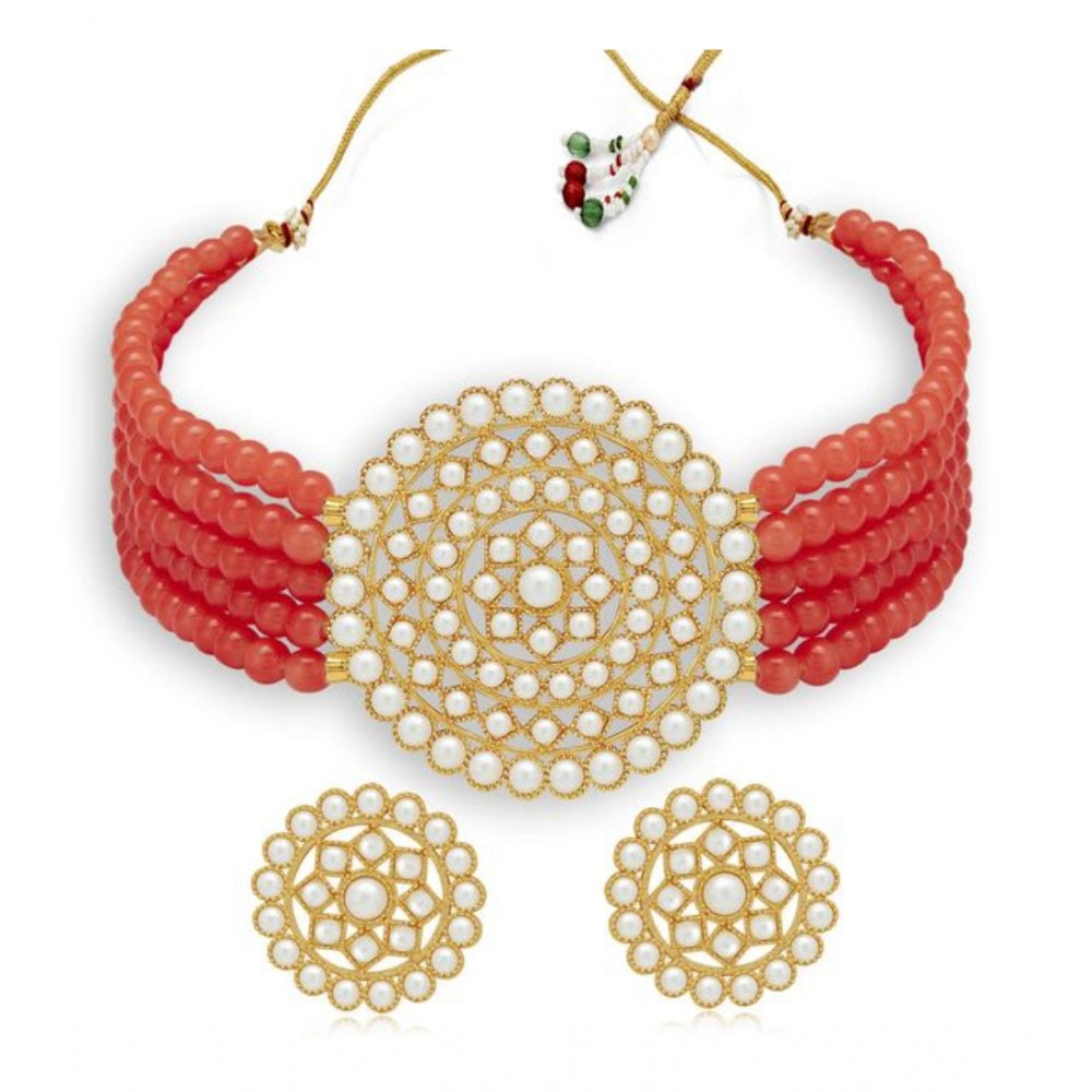 Generic Women's Rose Gold Plated Alloy Necklace &amp; Earings Set (Red)