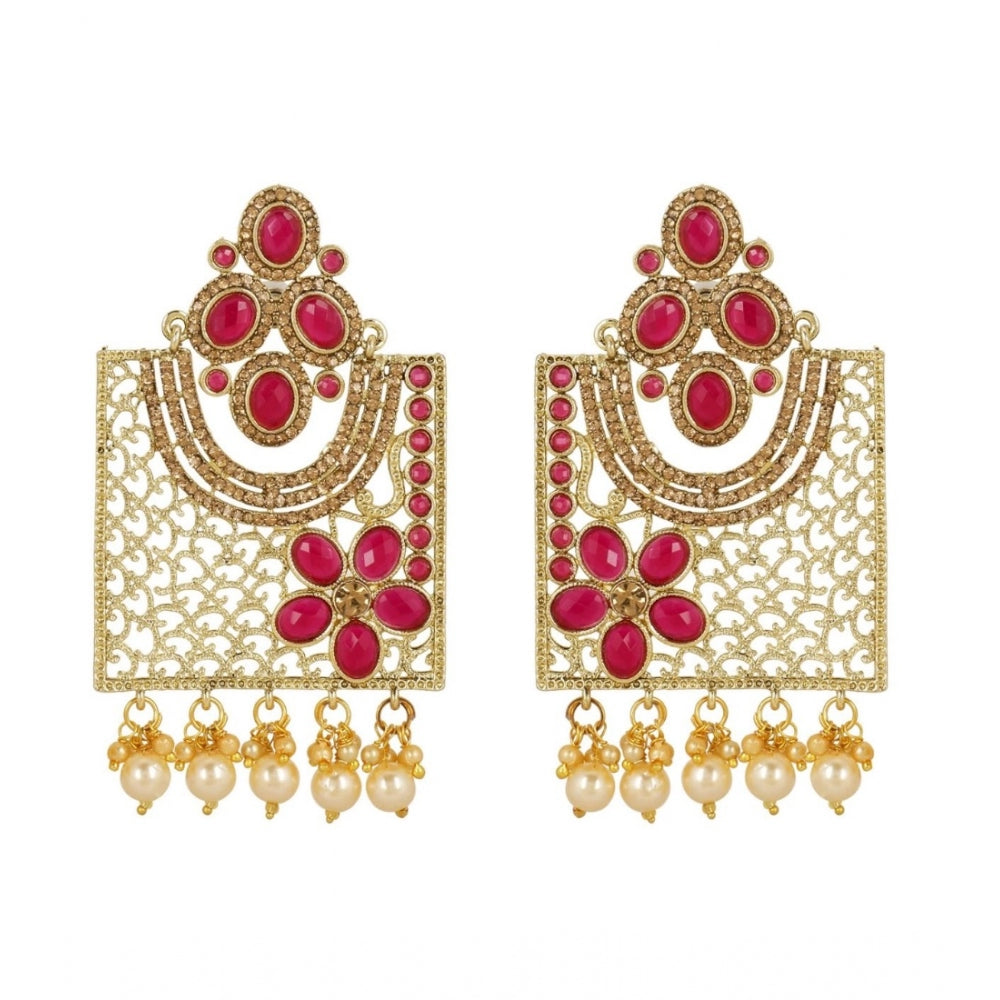 Generic Women's Rose Gold Plated Alloy Earrings (Gold &amp; Pink)