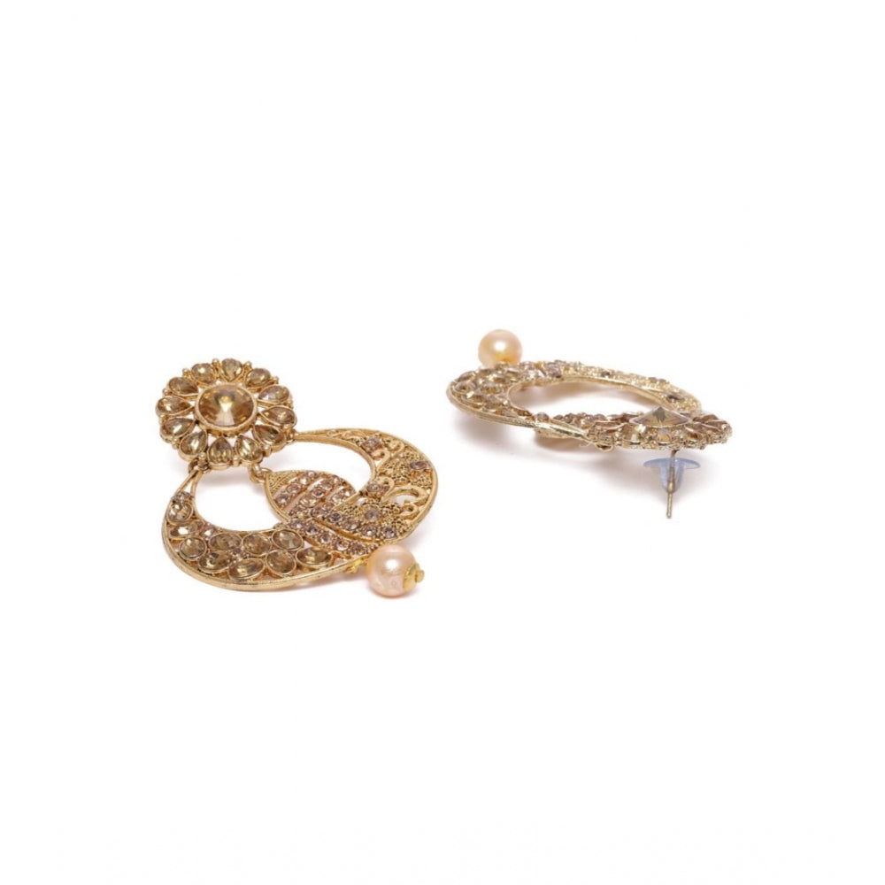 Generic Women's Rose Gold Plated Alloy Kundan Earrings &amp; Mangtikka (Gold)