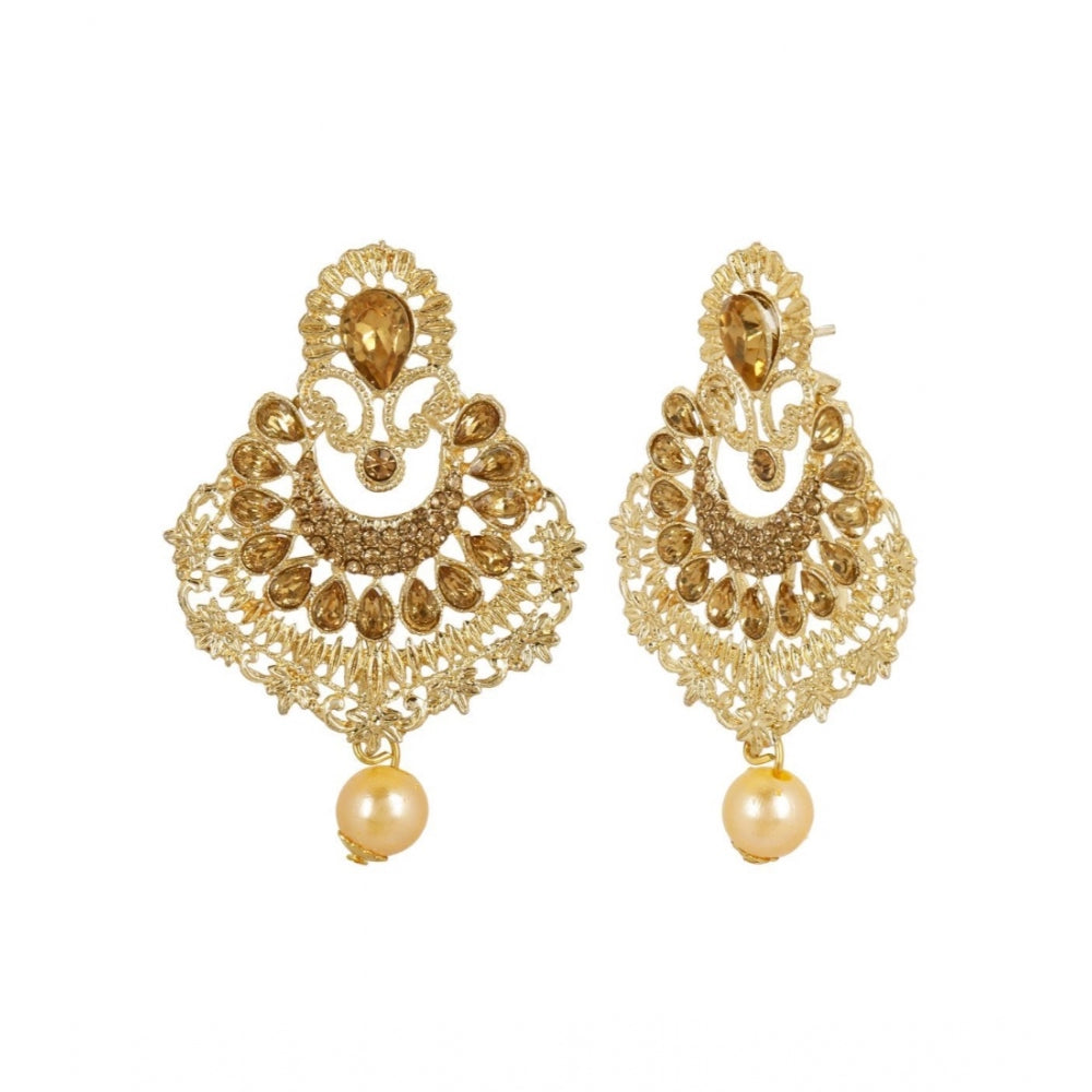 Generic Women's Rose Gold Plated Alloy Kundan Earrings &amp; Mangtikka (Gold)