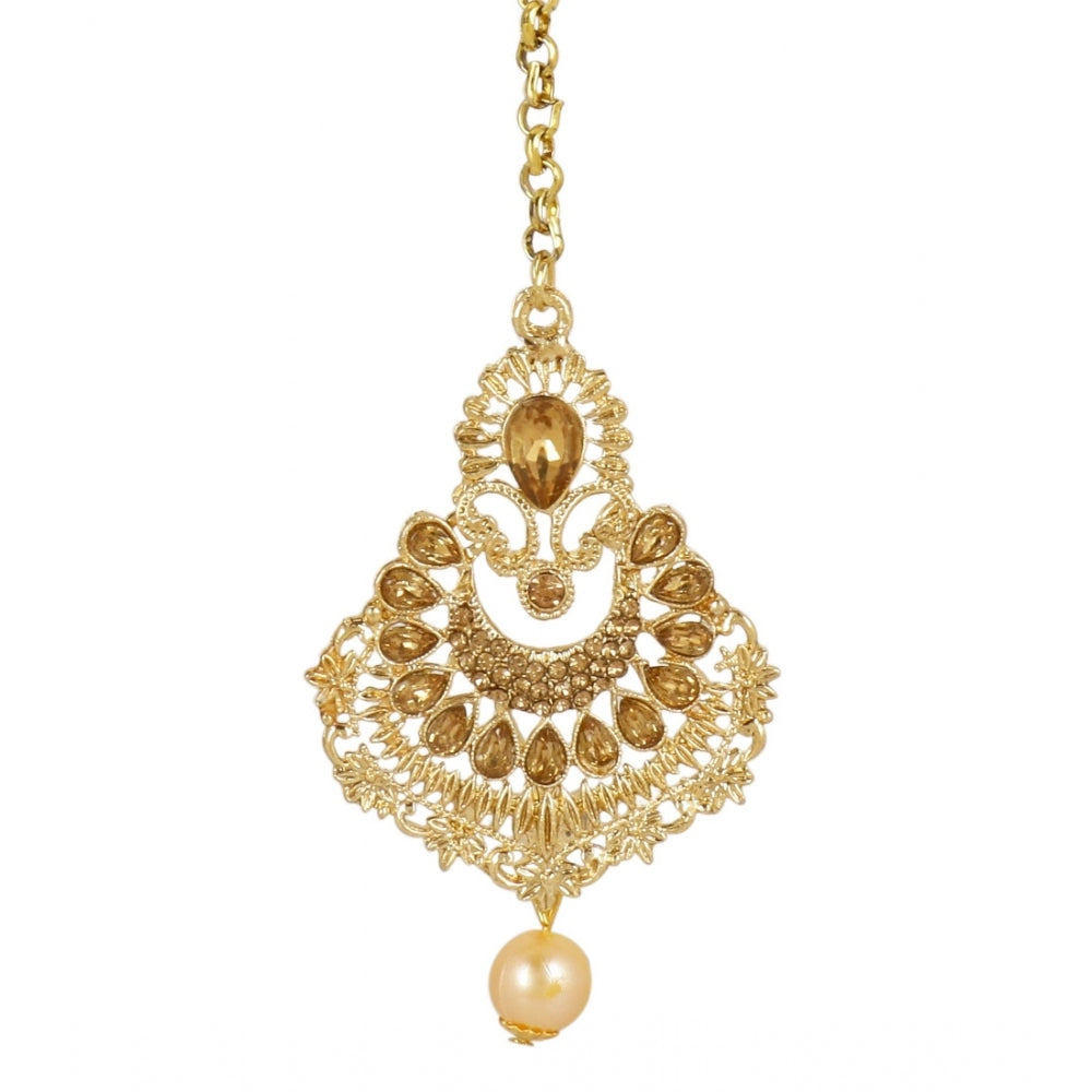 Generic Women's Rose Gold Plated Alloy Kundan Earrings &amp; Mangtikka (Gold)