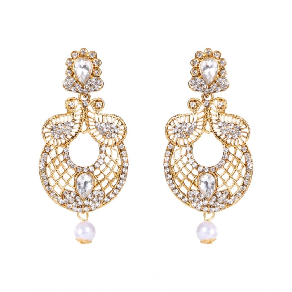Generic Women's Rose Gold Plated Alloy Kundan Earrings &amp; Mangtikka (White)