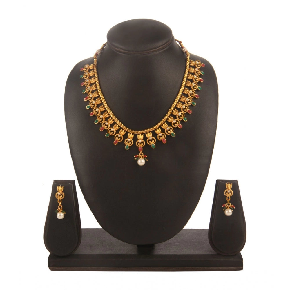 Generic Women's Rose Gold Plated Alloy Necklace &amp; Earings Set (Green &amp; Red)