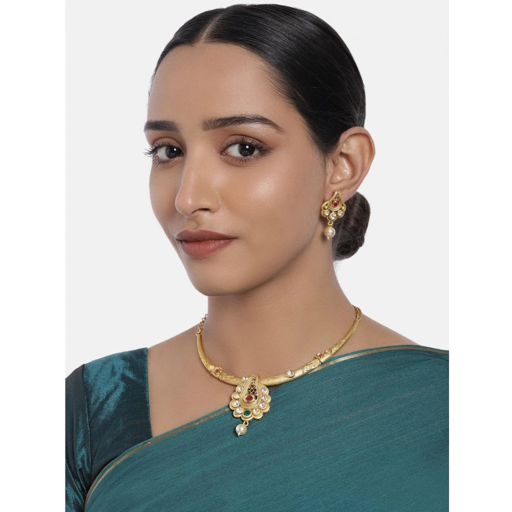 Generic Women's Rose Gold Plated Alloy Necklace &amp; Earings Set (White &amp; Red)