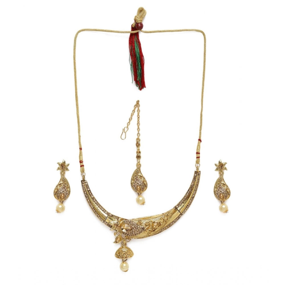 Generic Women's Rose Gold Plated Alloy Necklace &amp; Earings Set (Gold)