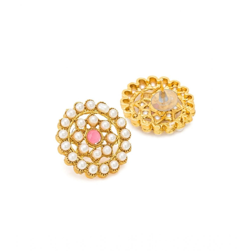 Generic Women's Rose Gold Plated Alloy Necklace &amp; Earings Set (Pink)