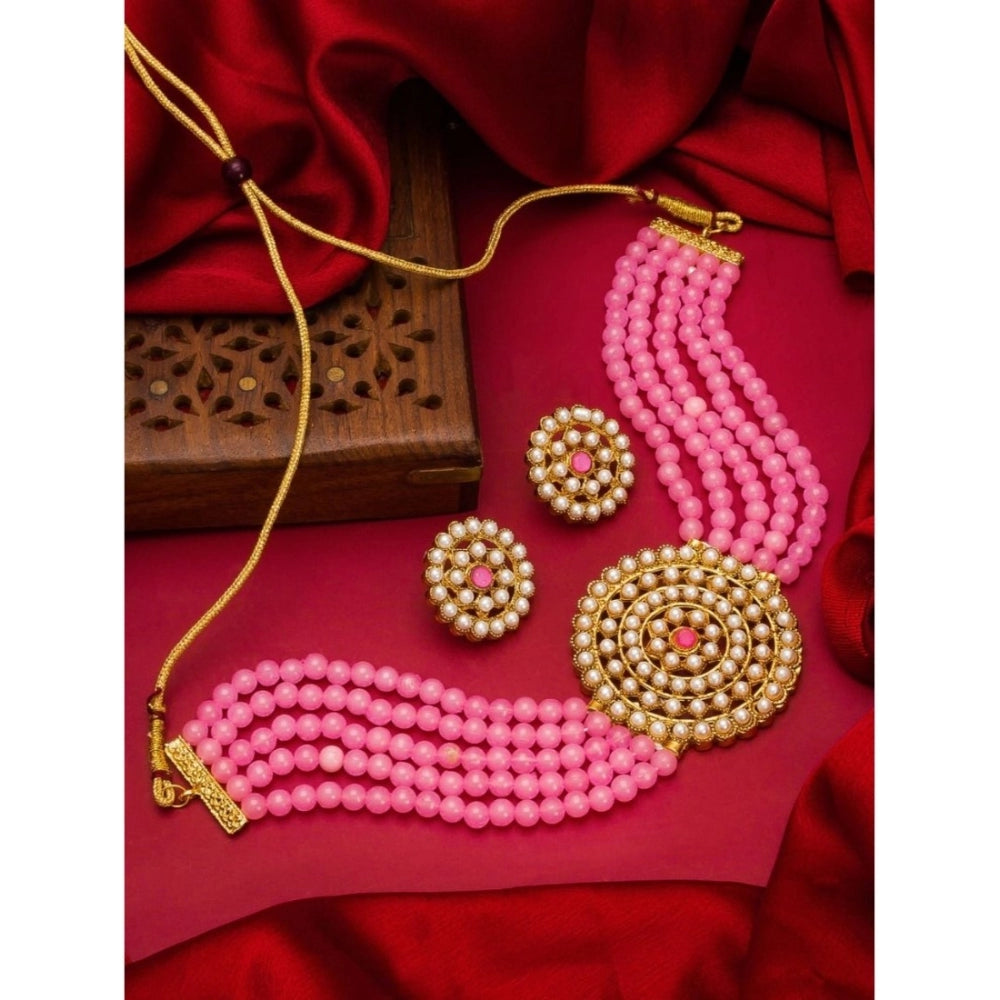 Generic Women's Rose Gold Plated Alloy Necklace &amp; Earings Set (Pink)