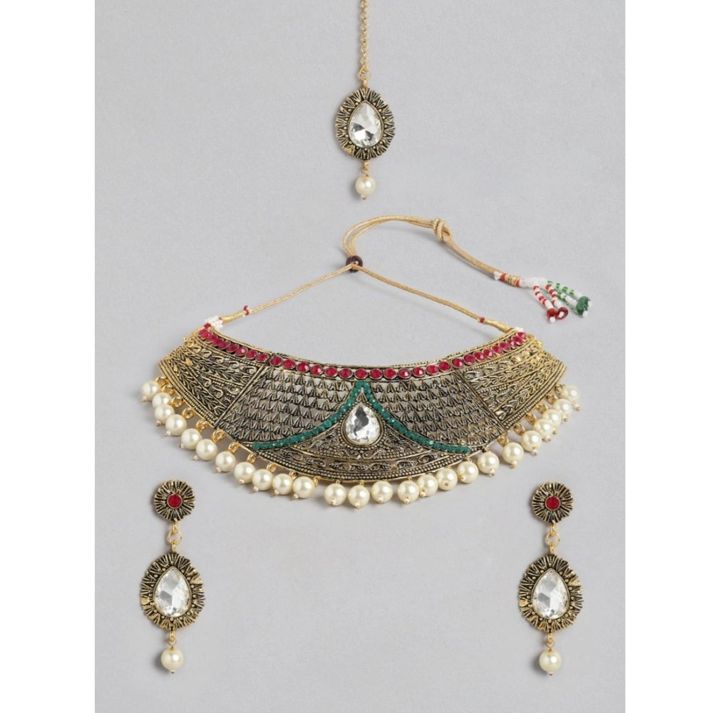 Generic Women's Rose Gold Plated Alloy Necklace &amp; Earings Set (Multicolor)