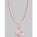 Generic Women's Rose Gold Plated Brass Pendant Chain With Beaded Bracelet (Pink)