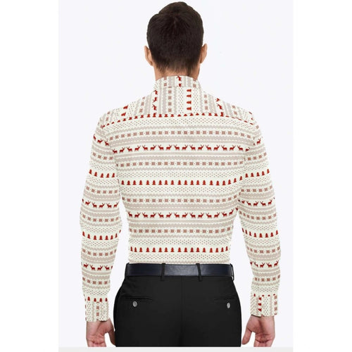 Generic Men's Cotton Blended Printed Full Sleeve Shirt (White-Red)