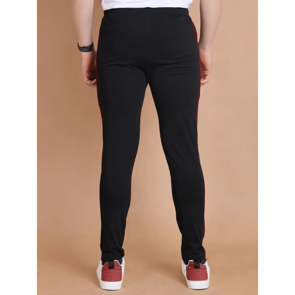 Generic Men's Casual Cotton Striped Full Length Track Pant (Black)