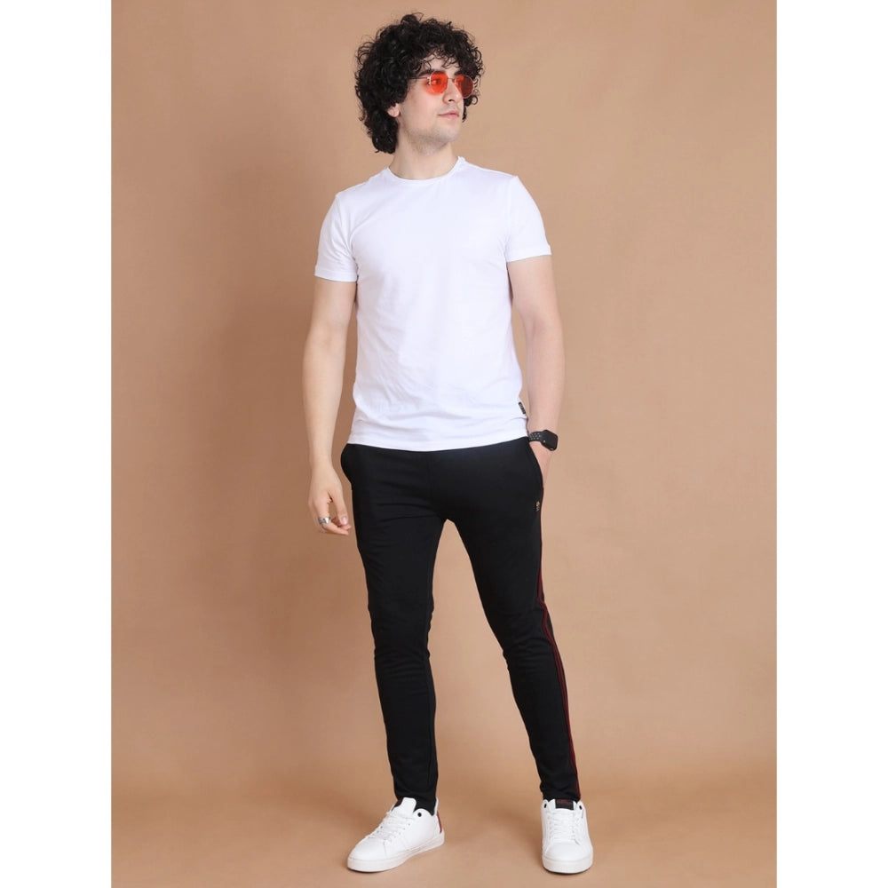 Generic Men's Casual Cotton Striped Full Length Track Pant (Black)