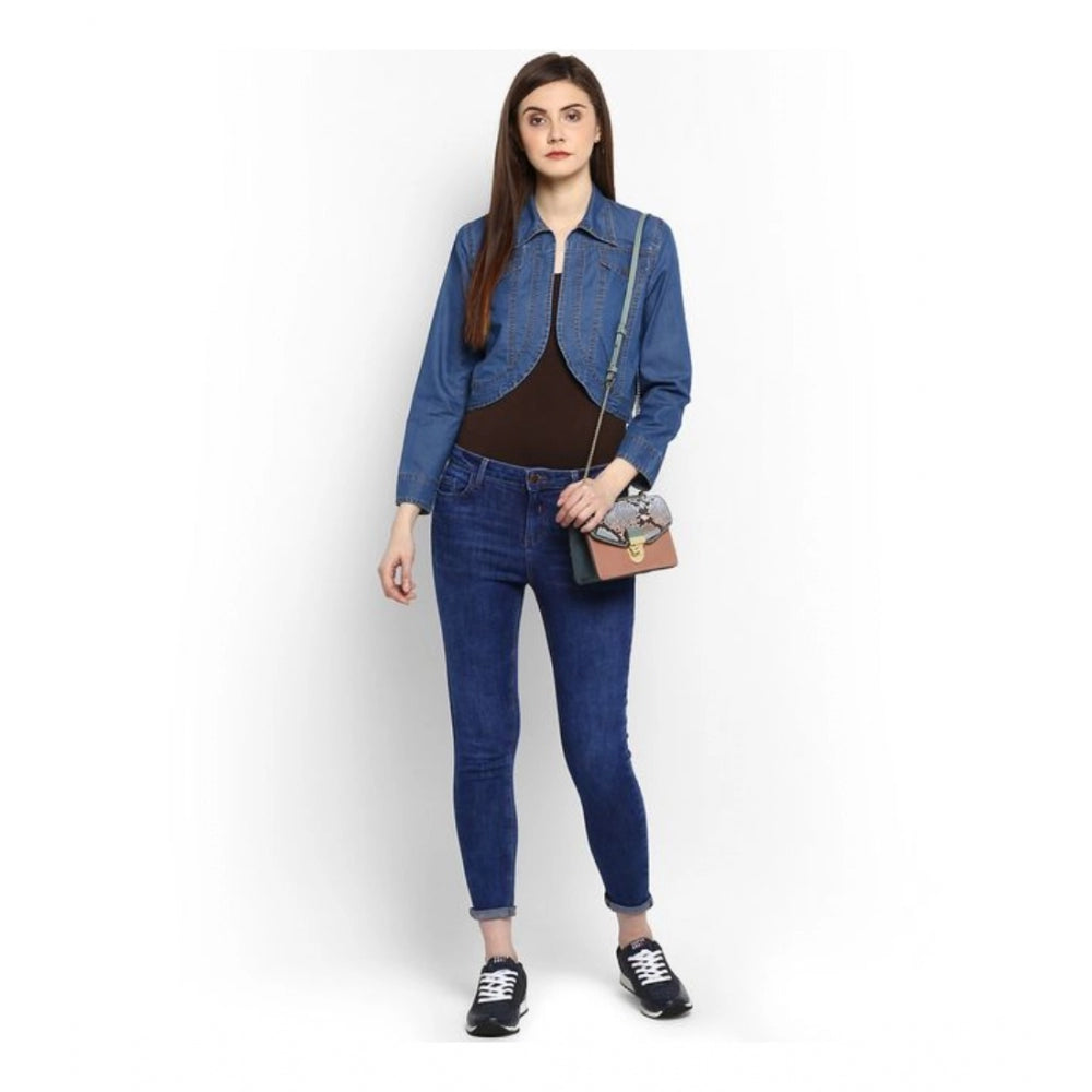 Generic Women's Denim Solid 3-4th Sleeves Shrug (Blue)