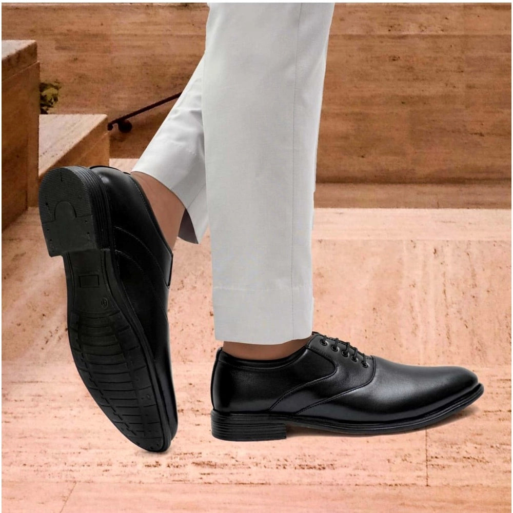 Generic Men's Casual Faux Leather Solid Lace-Up Formal Shoes (Black)