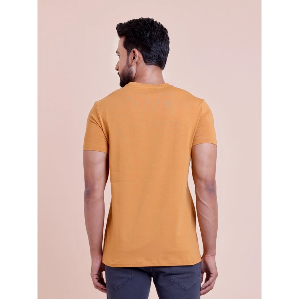Generic Men's Casual Cotton Solid Half Sleeve Round Neck T-Shirt (Brown)