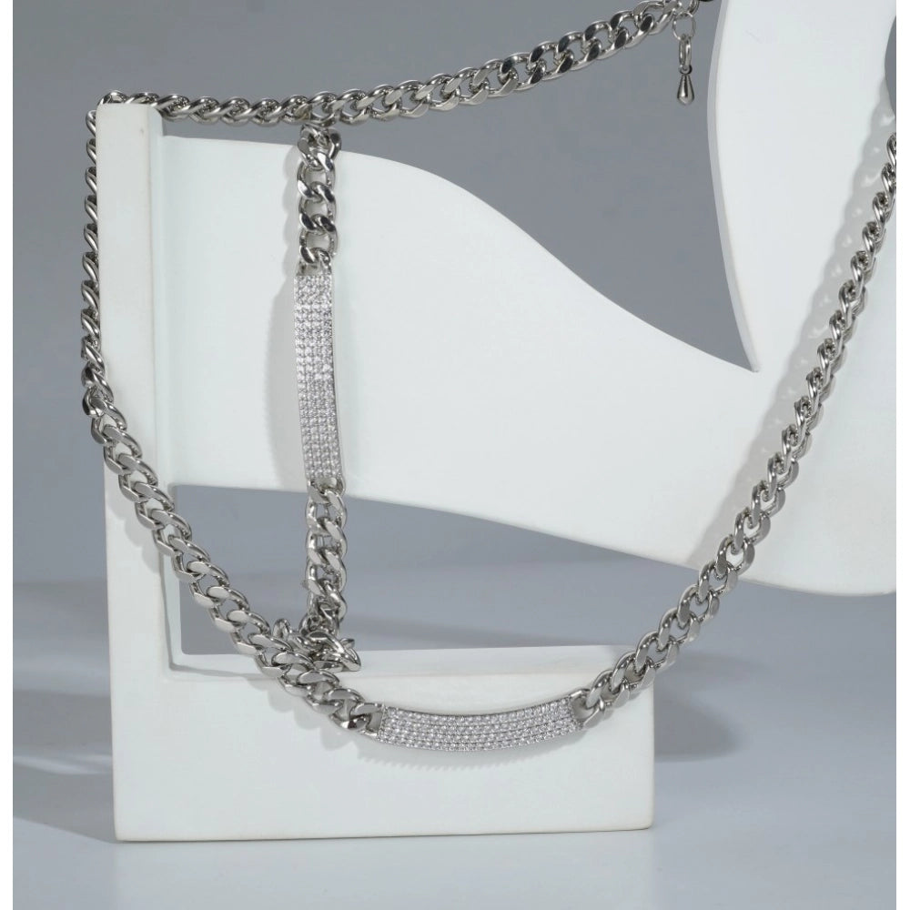 Generic Women's Stainless Steel Silver Polish Hand Bracelet And Necklace (Silver Plated)