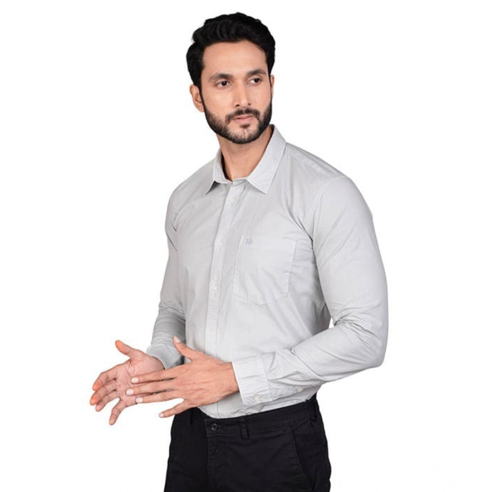 Generic Men's Casual Cotton Full Sleeve Solid Shirt (Grey)