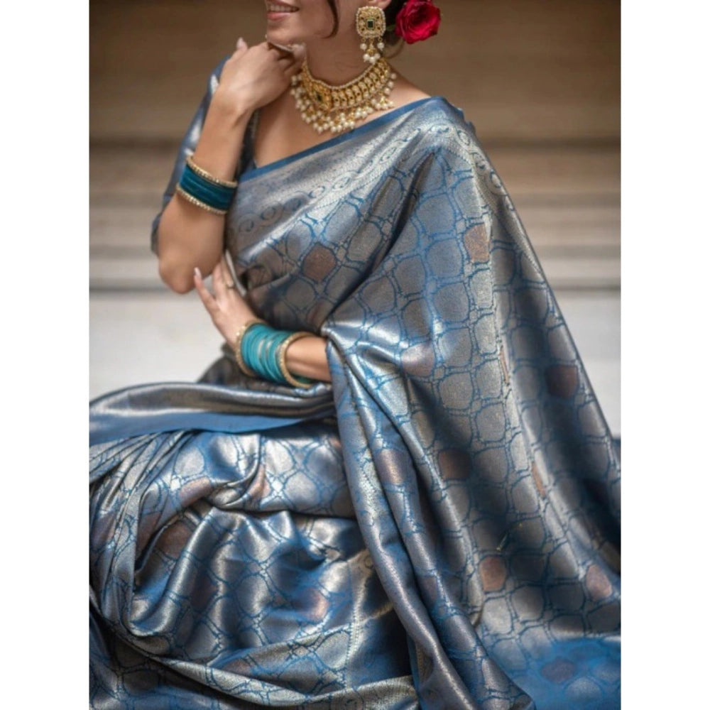 Generic Women's Silk Printed Saree With Unstitched Blouse 5.5Mtr (Rama)