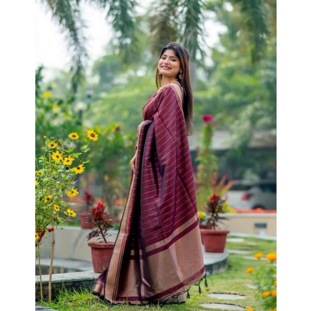 Generic Women's Silk Printed Saree With Unstitched Blouse 5.5Mtr (Maroon)
