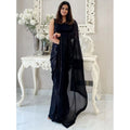 Generic Women's Georgette Embellished Sequnece Bollywood Saree With Unstitched Blouse 5.5Mtr (Black)