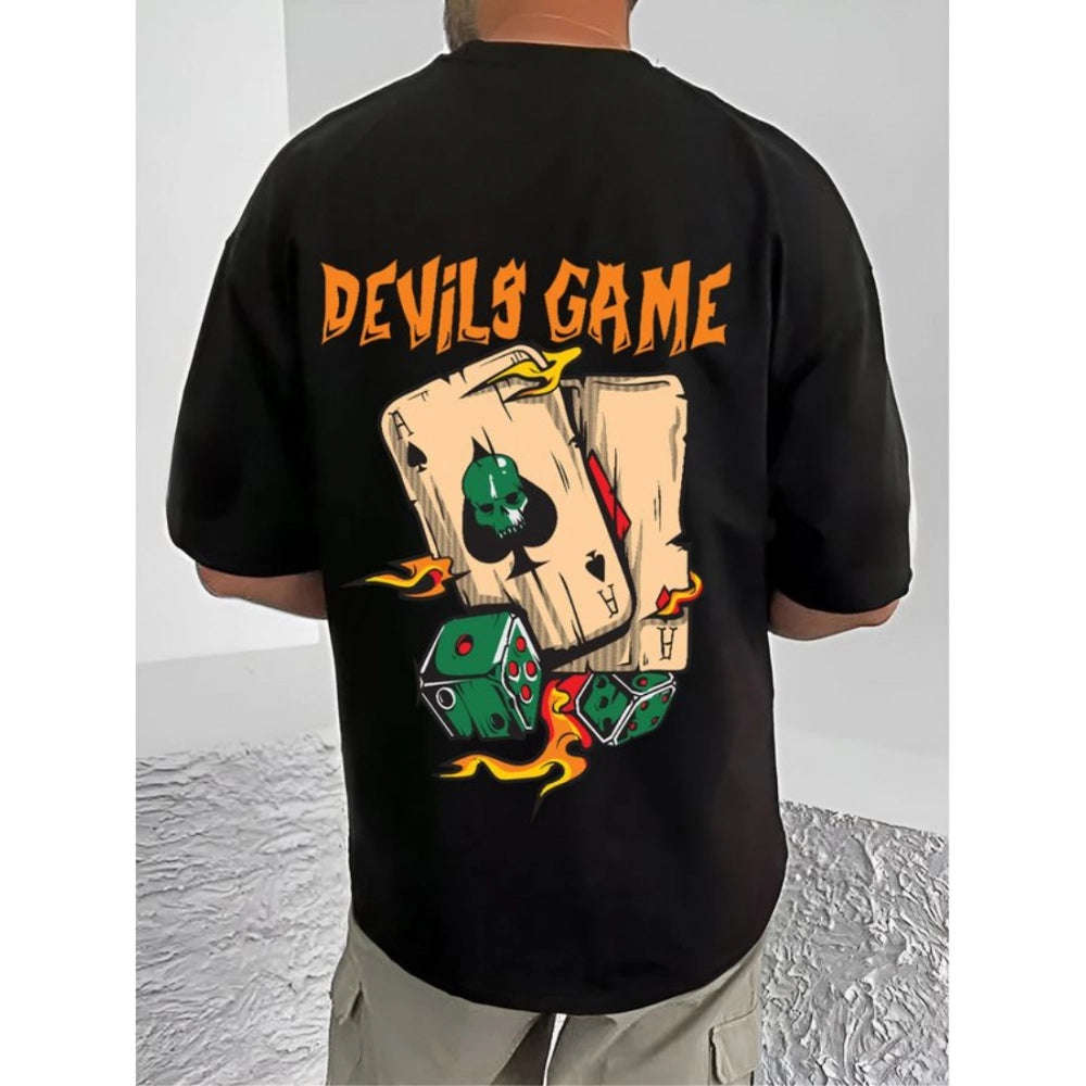 Generic Men's Casual Cotton Blend Printed Round Neck Half Sleeve T-Shirt (Black)