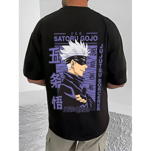 Generic Men's Casual Cotton Blend Printed Round Neck Half Sleeve T-Shirt (Black)
