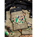 Generic Women's Banarasi Silk Printed Unstitched Salwar Suit Material With Dupatta (Black, 3Mtrs)