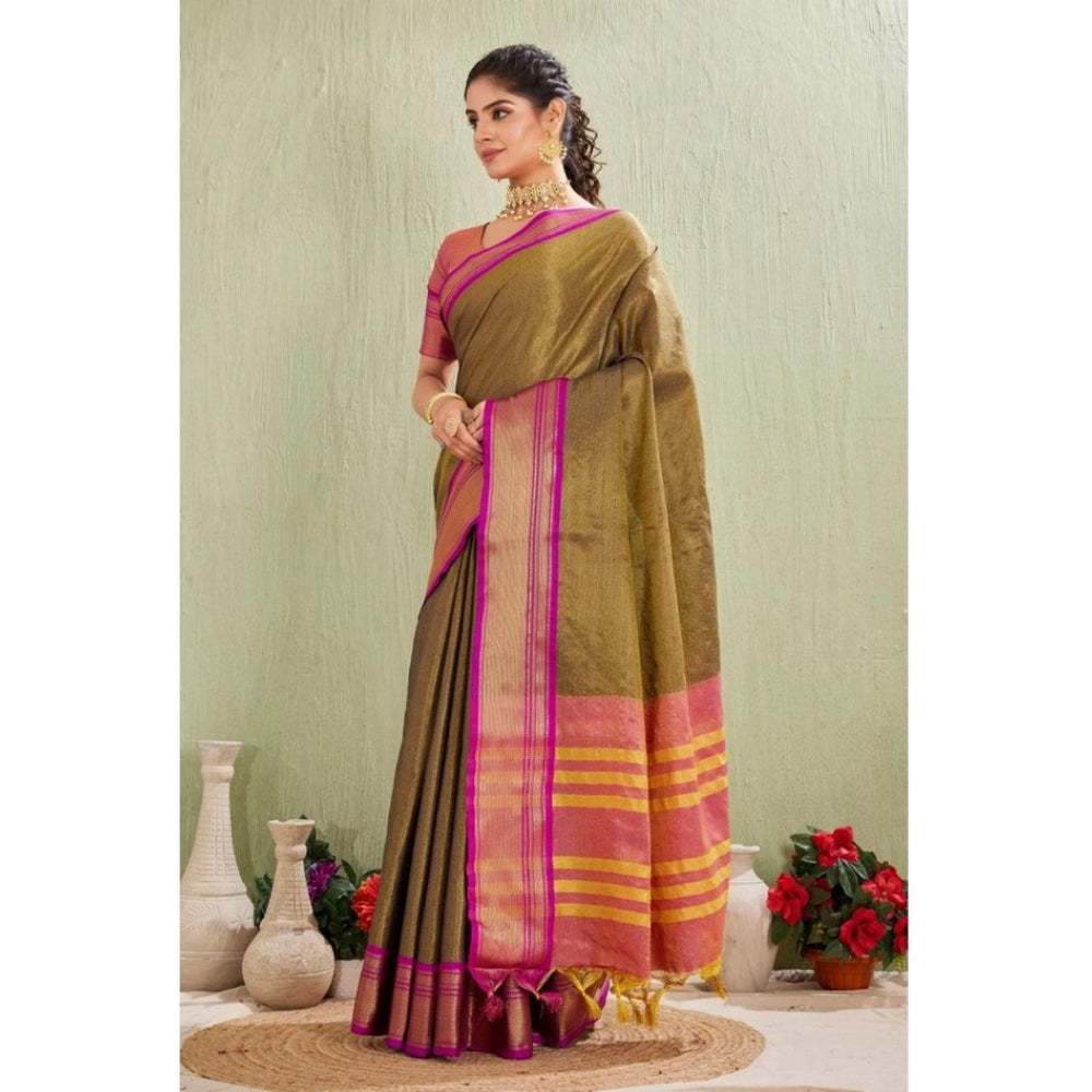 Generic Women's Silk Blended Jaquard Woven Saree With Unstitched Blouse 5.5Mtr (Green)