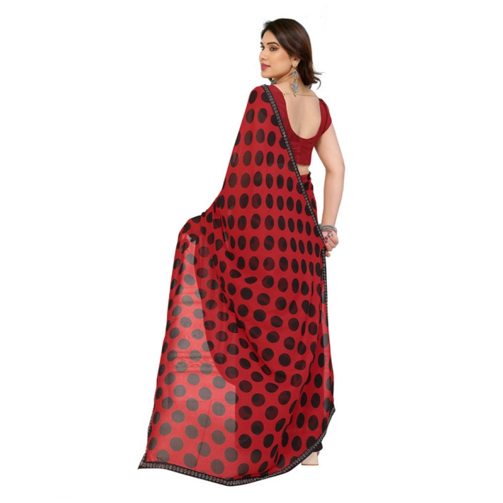 Generic Women's Georgette Printed Saree With Unstitched Blouse 5.5Mtr (Red)