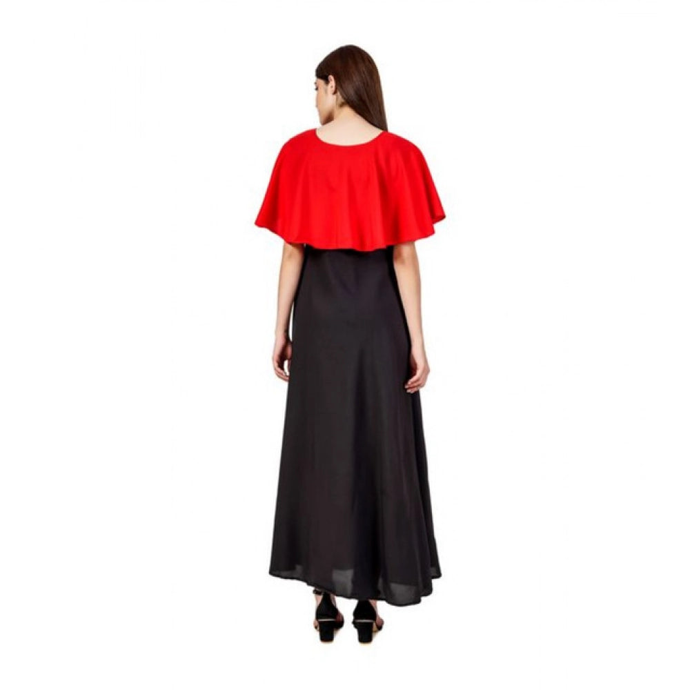 Generic Women's Casual Crepe Sleeveless Cape Dress (Red)