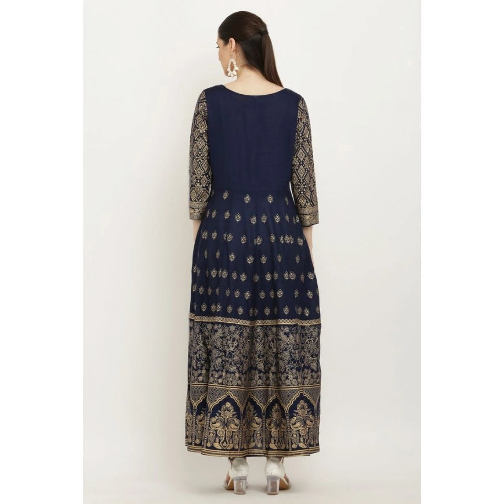 Generic Women's Casual Rayon 3-4th Sleeves Anarkali Kurti (Blue)