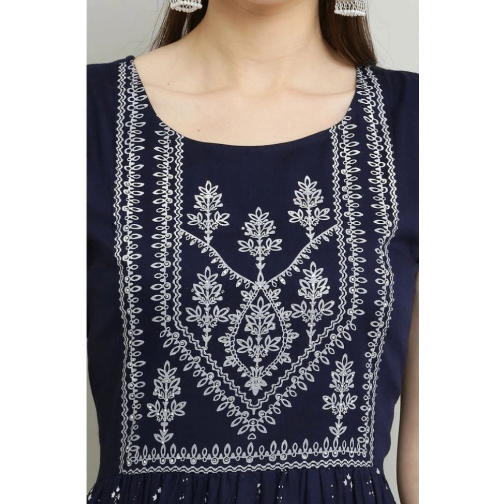 Generic Women's Casual Rayon Sleeveless Kurti (Blue)