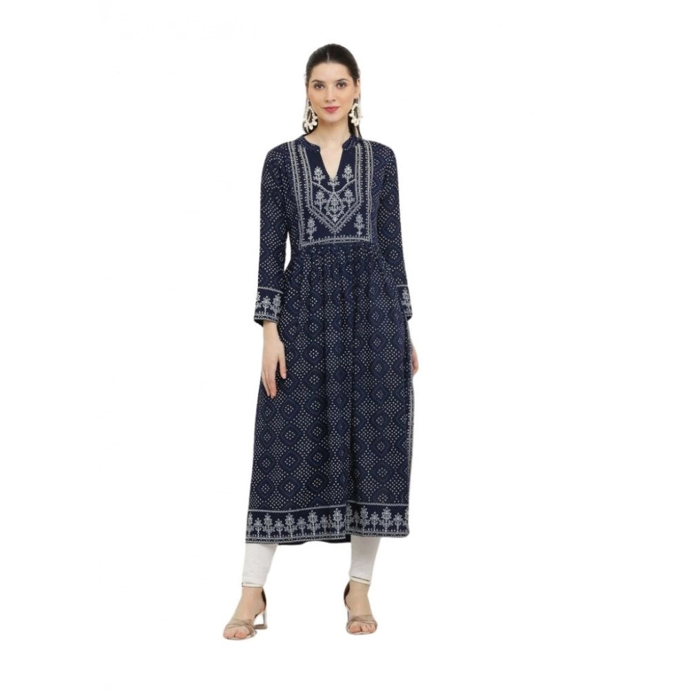 Generic Women's Casual Rayon Full sleeve Kurti (Blue)
