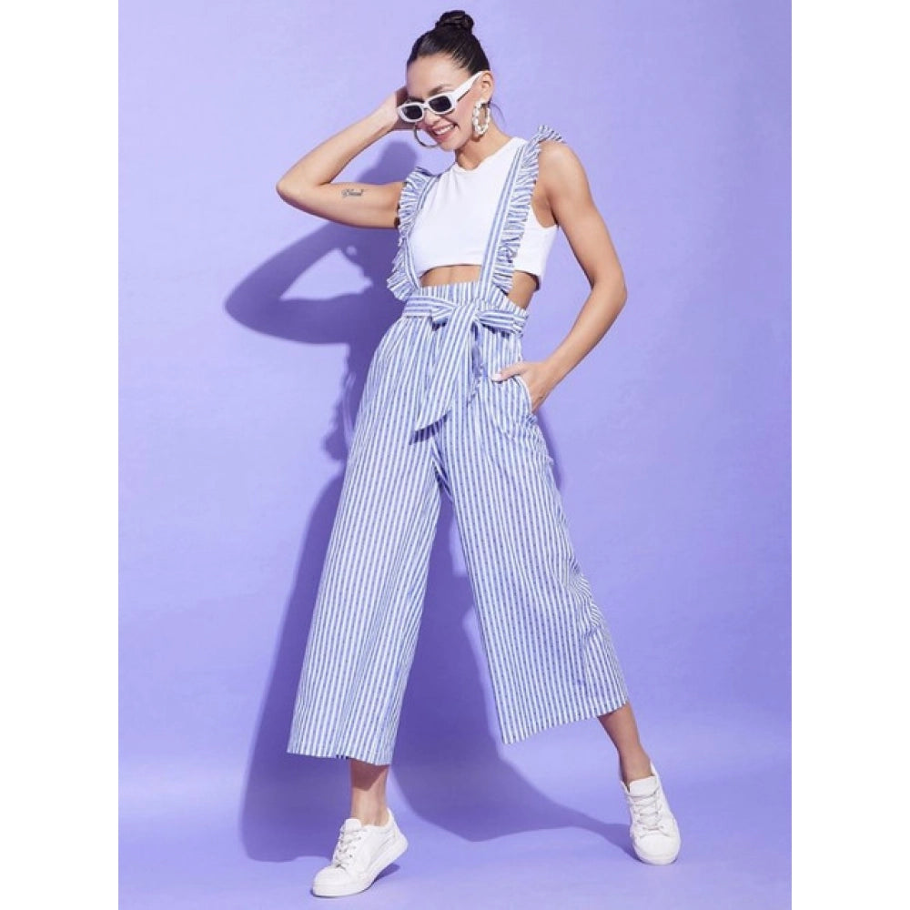 Generic Women's Cotton Pinafore Shoulder Straps Jumpsuit (Light Blue)