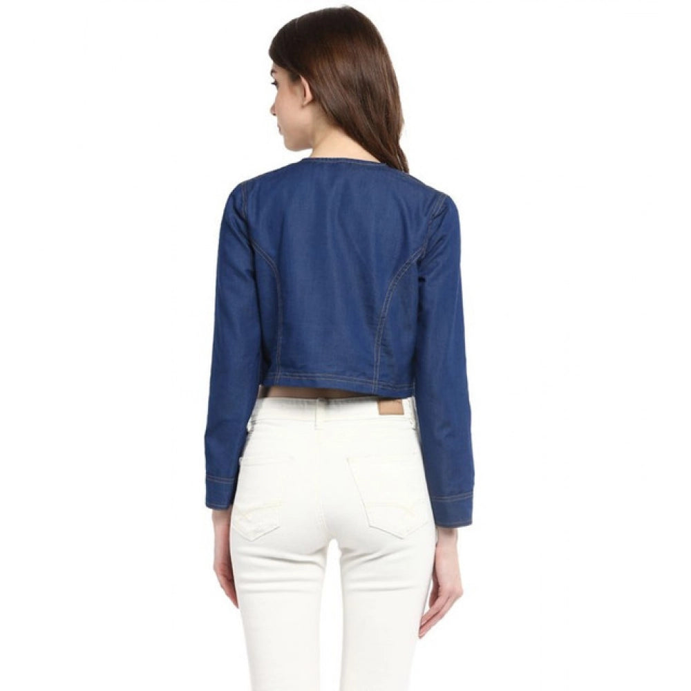 Generic Women's Denim Embellished Long Sleeves Shrug (Blue)