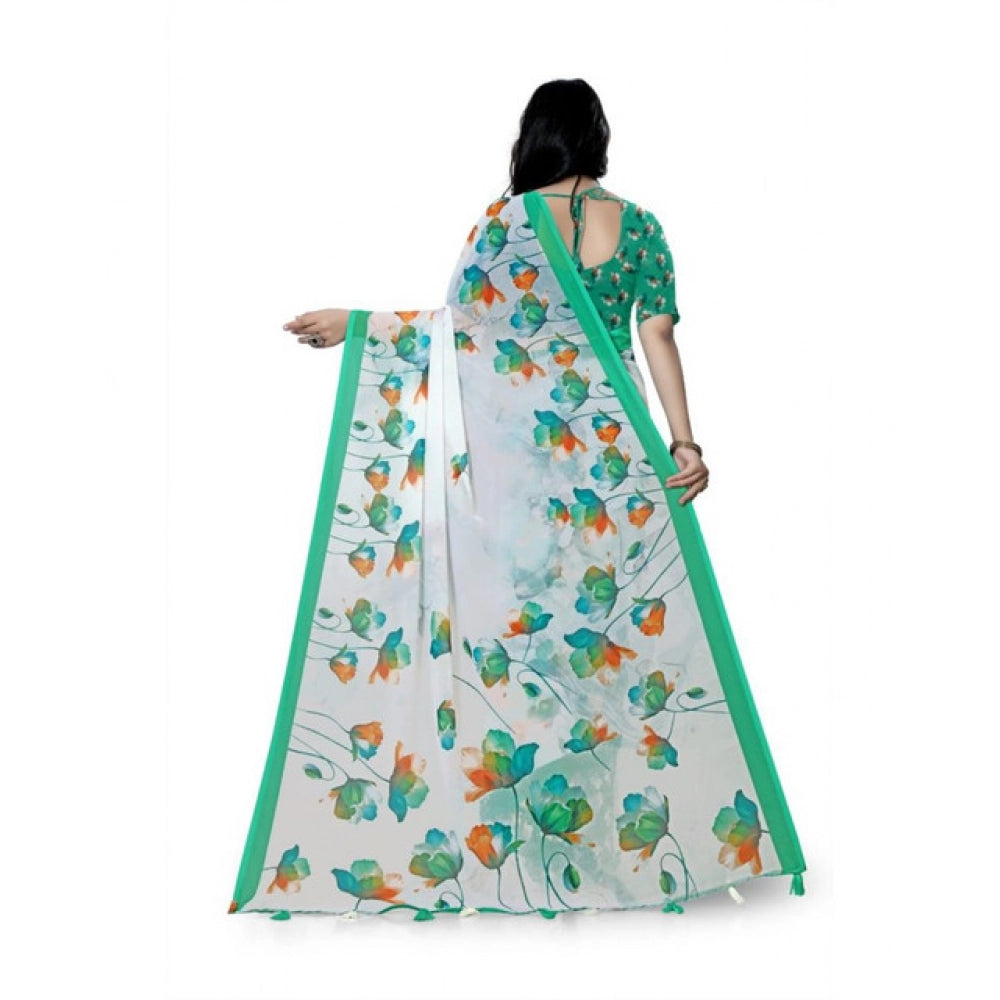 Generic Women's Georgette Floral Printed Saree With Unstitched Blouse 5.5Mtr (Green)