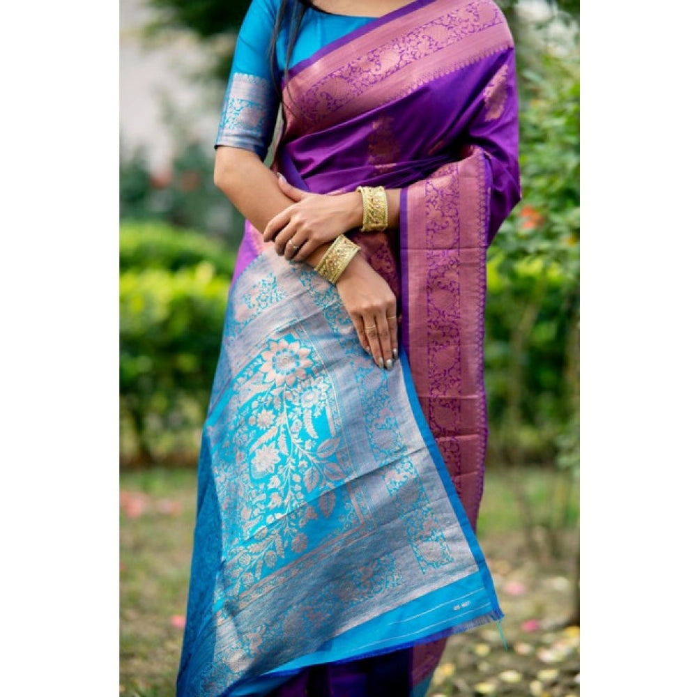 Generic Women's Katan_Silk Zari_Weaving Saree With Unstitched Blouse 5.5Mtr (Purple)